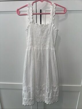 Girls adorable dress. surf style White Smocked Midi with Lace Hem